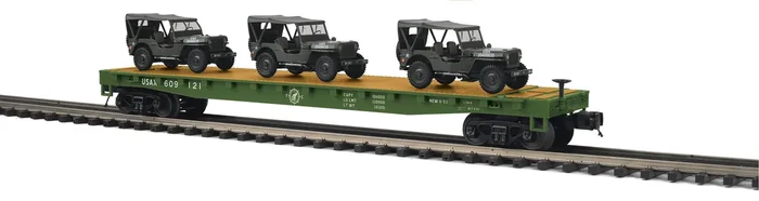 MTH Premier 20-95672 O Scale US Army Flatcar with Willys Jeeps